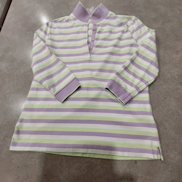 IZOD FLEX Women's Cotton Stretch Collared 3/4 Sleeves V-Neck Pullover Size S/P - Picture 1 of 11